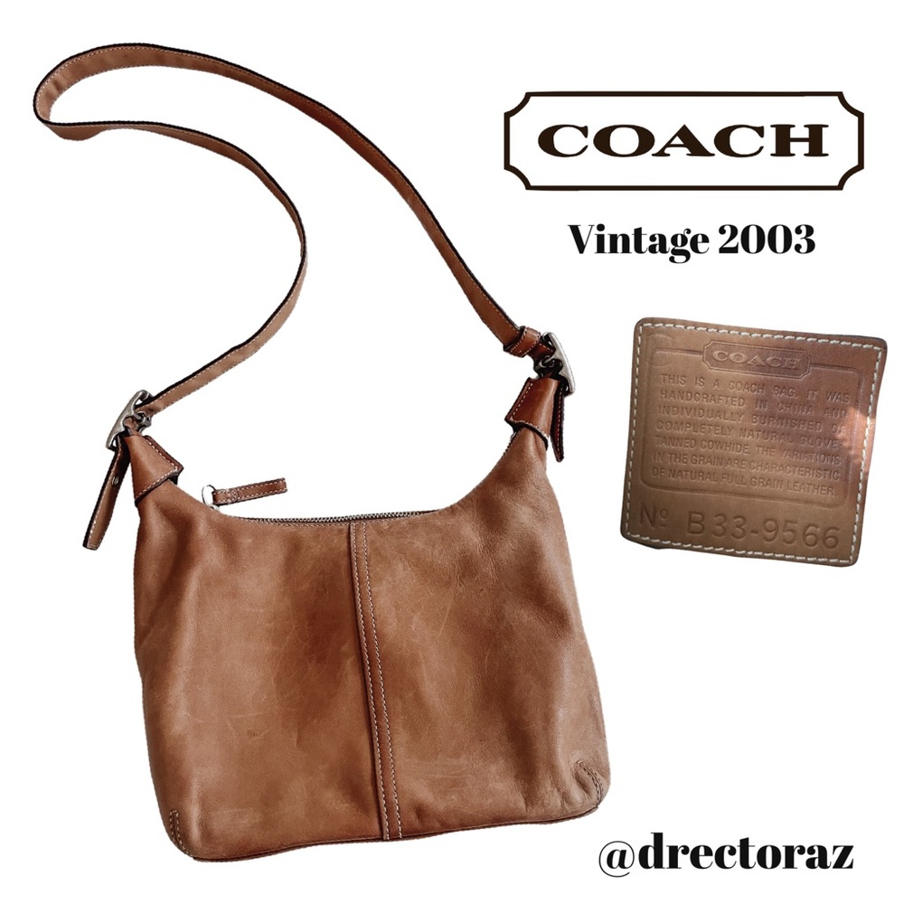 VINTAGE Y2K COACH SADDLE LEATHER CROSS-BODY BAG HOBO PURSE 9566